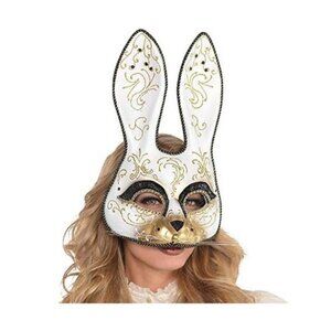 Venetian Rabbit Plastic Mask With Rhinestone – One Size – Black/Gold – 1 Pc NWT